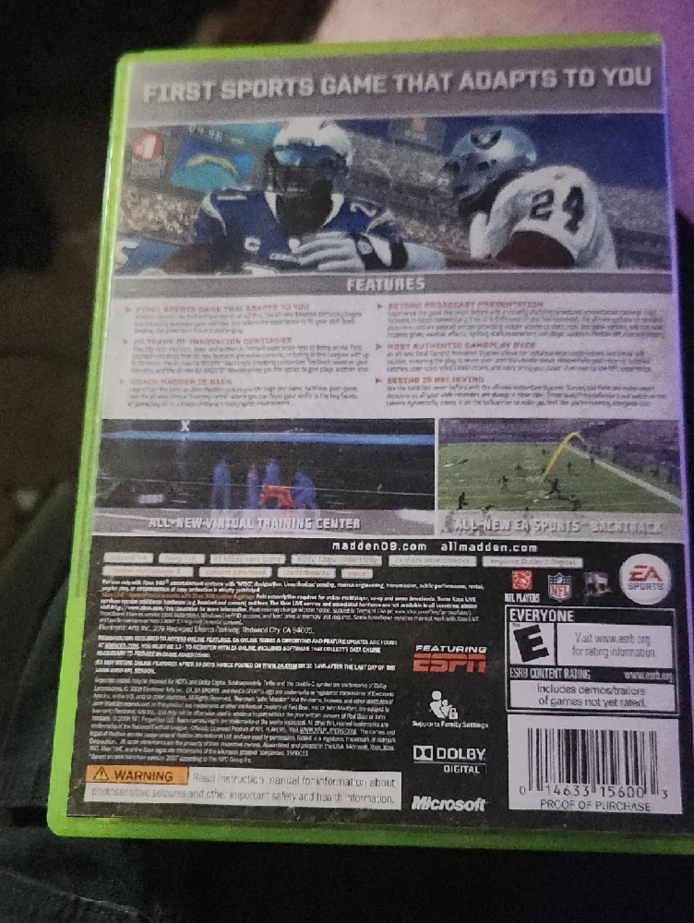 Microsoft Xbox 360 Madden NFL 09 - Green, Yellow, White